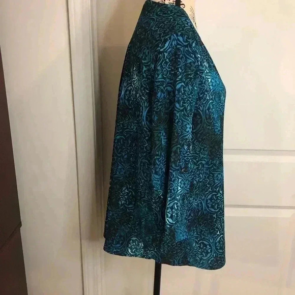 Valerie Stevens Womens Large Turquoise Blue and Black Blouse zip front - Picture 2 of 7